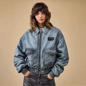 BDG Sydney Nylon Bomber Jacket, Blue, Size Small